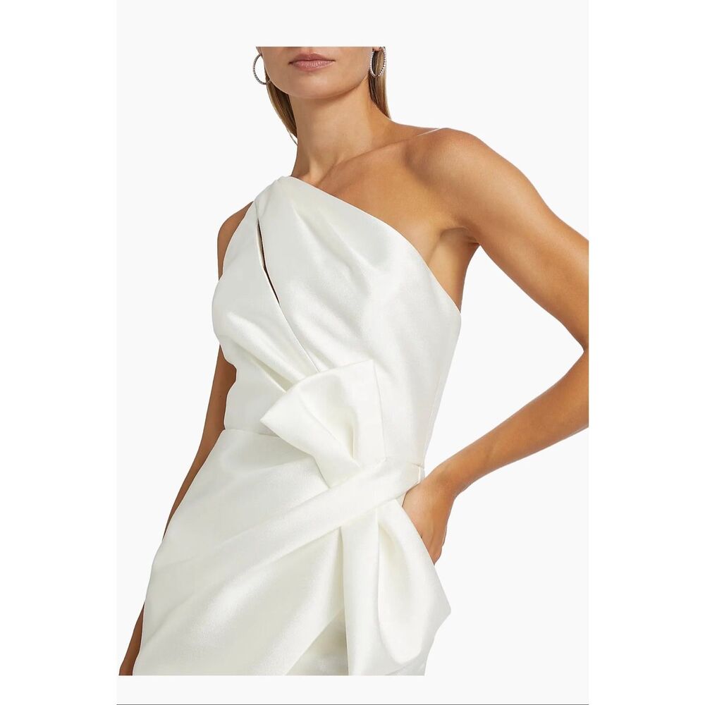 Amsale Asymmetric Satin One-Shoulder Midi-Dress size 6 - Picture 2 of 13